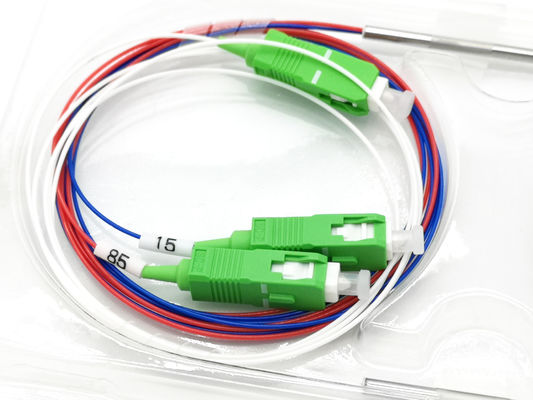 acheter SC APC Fibre optique 1*2 FBT Coupler 15%:85% Couleur bleu rouge pour le WDM T1550 R1310/1490 FWDM fabrication en ligne