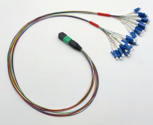 MPO câble de harnais 12 fibres fanout LC PC pigtails couleur MM OM3 MM 8F 12F 24F LSZH MPO MTP câble de patch en fibre optique